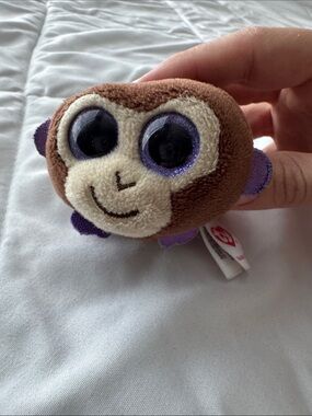 TY Monkey Boo Brown Plush Teeny Tys-Style Toy with Purple Eyes